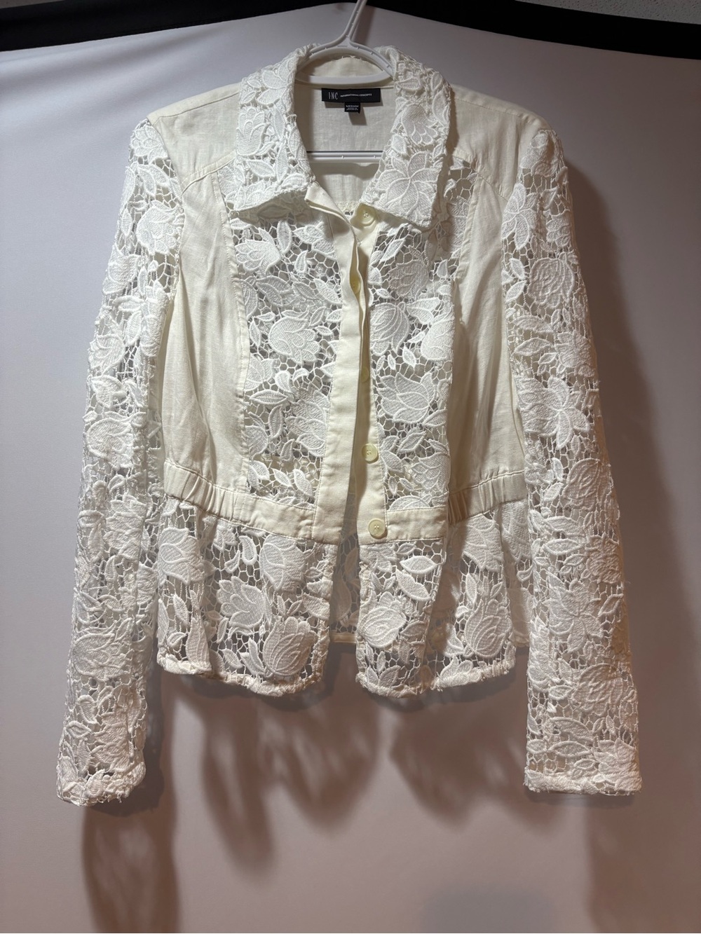 INC International Concepts Ivory Floral Lace Peplum Jacket